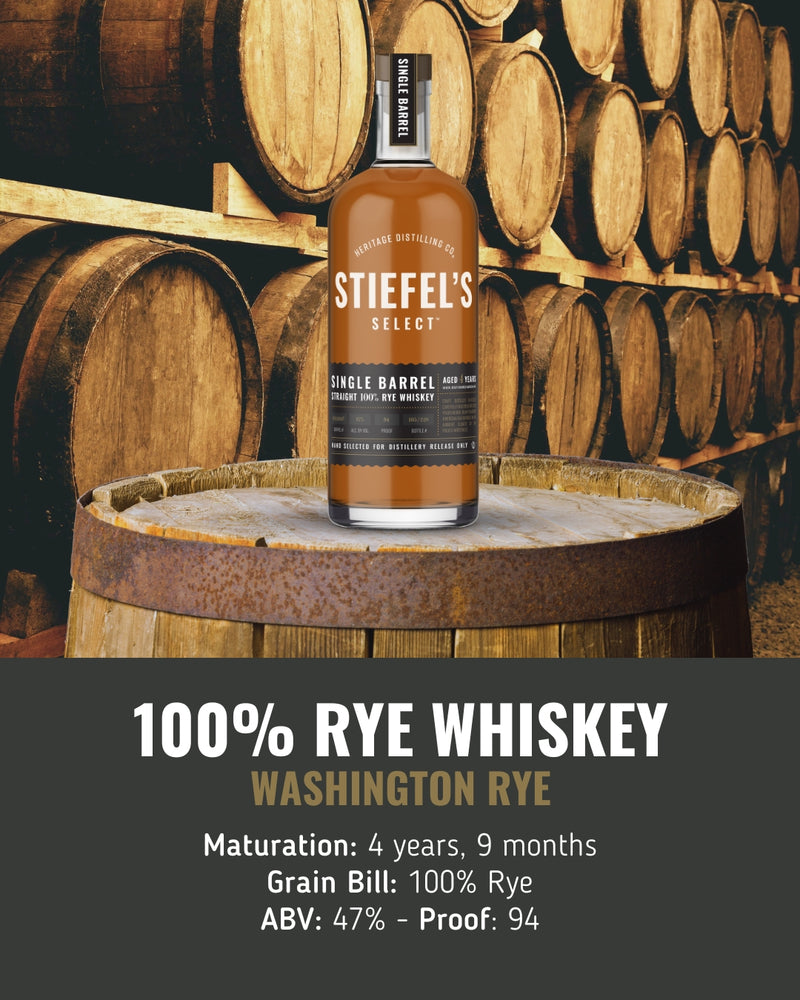 
                  
                    Stiefel's Select Single Barrel: Straight Rye Whiskey: 100% Rye
                  
                