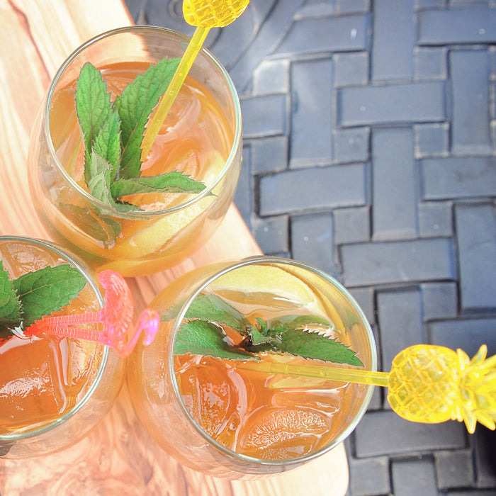 Three full glasses of Arnold Daly Cocktail featuring HDC Peach Vodka or HDC Citrus Vodka.