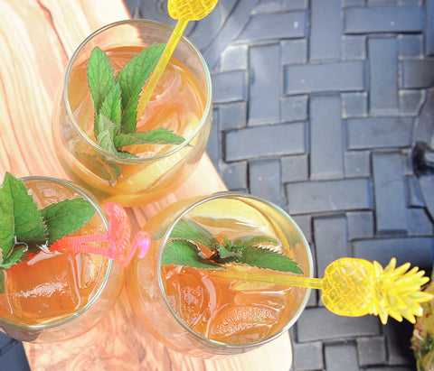 Three full glasses of Arnold Daly Cocktail featuring HDC Peach Vodka or HDC Citrus Vodka.