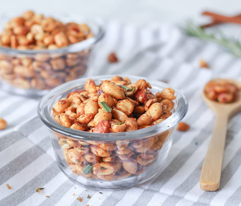 BSB - Brown Sugar Bourbon and spices coated peanuts on a bowl.