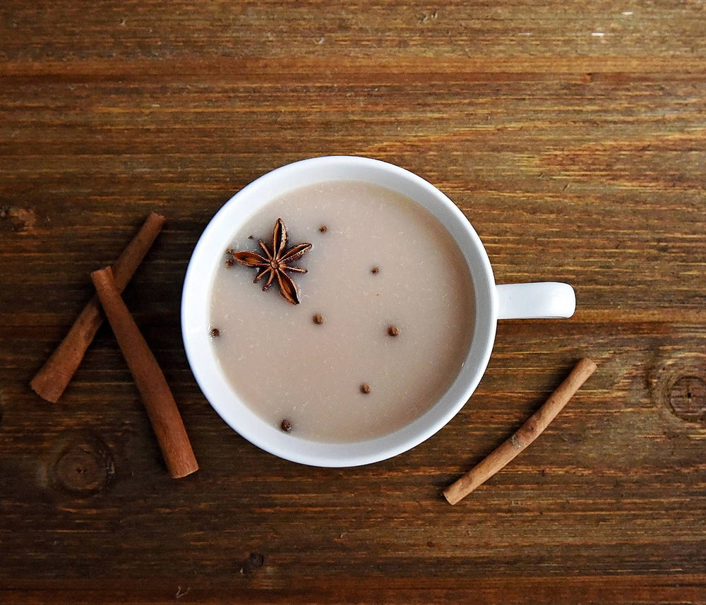 This mug full of hot BSB Chai Tea features BSB - Bourbon Sugar Bourbon simmered spices.